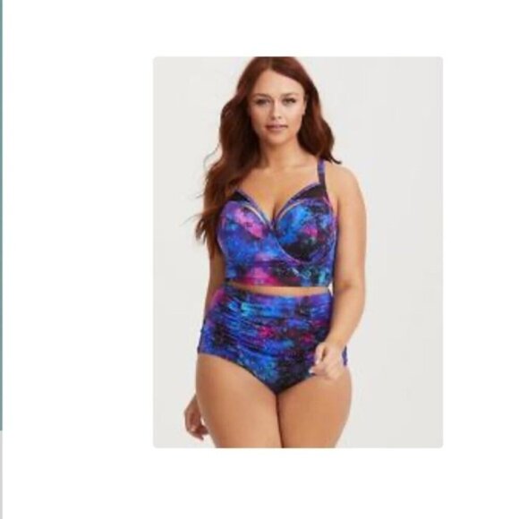 Torrid Swim Bottom Woman 6 Galaxy Mesh High Rise Ruched Detail Purple Blue - Picture 1 of 11